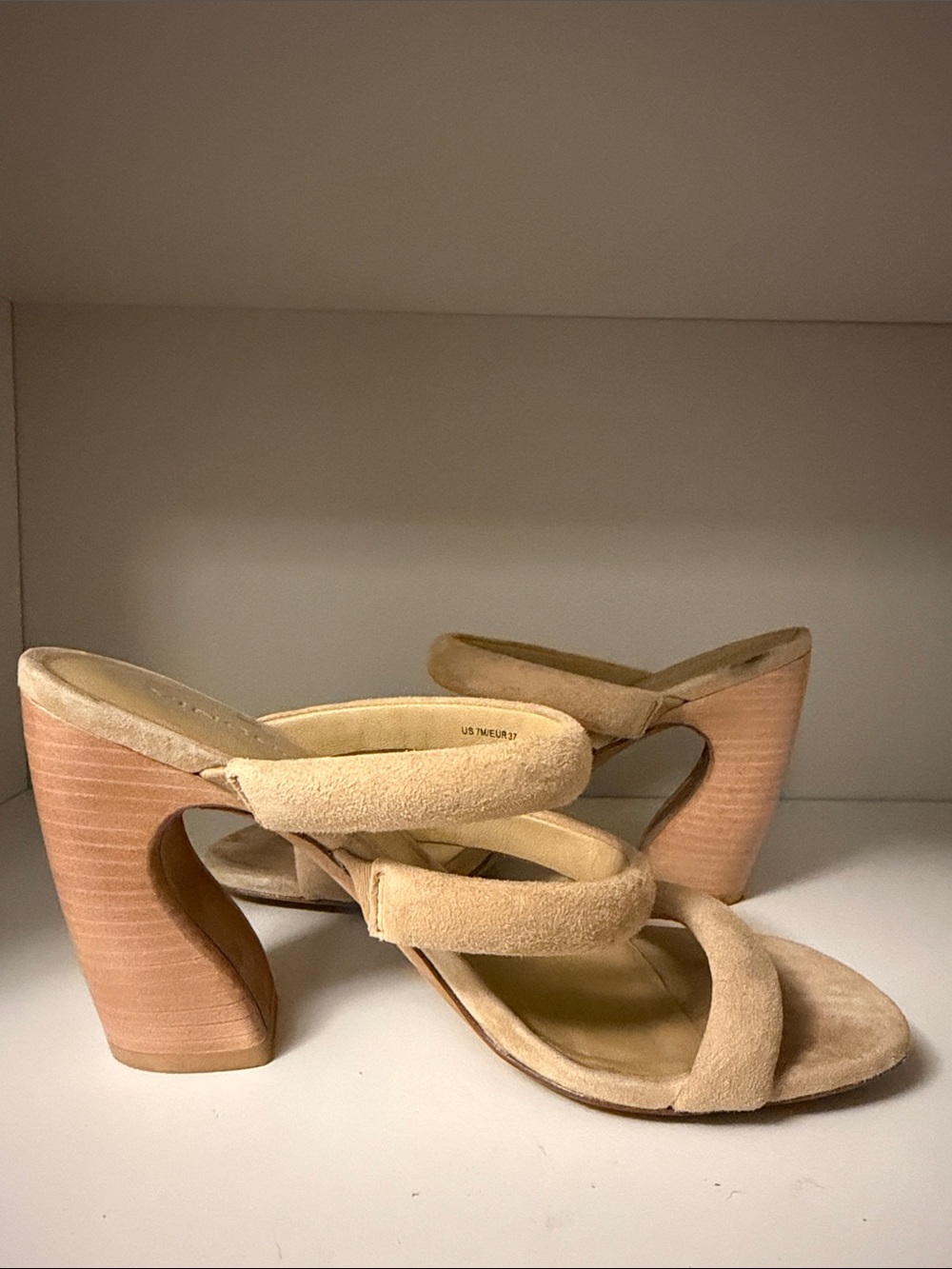 Vince Nude Suede Sculpted Block Heel Sandals